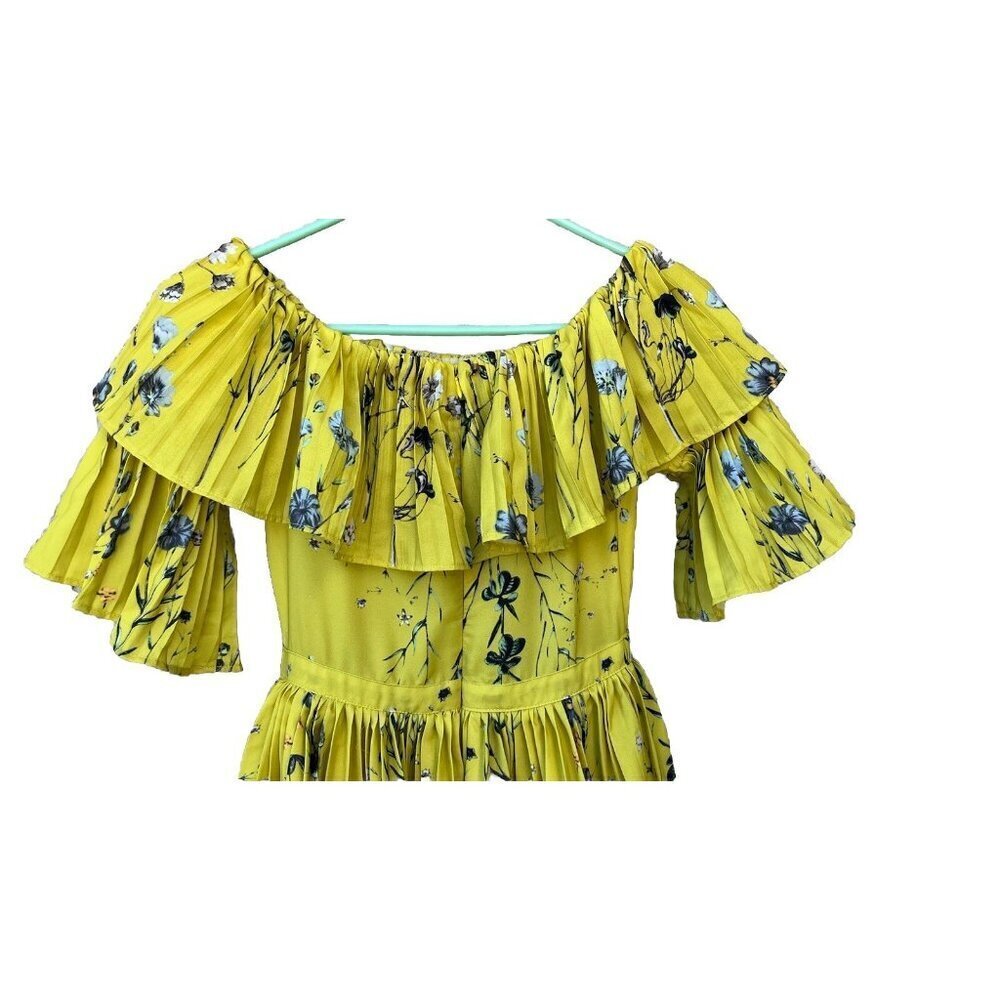 Few moda Women's Yellow Floral Off the Shoulder Pleated Maxi Dress Size S NWOT - Picture 7 of 16
